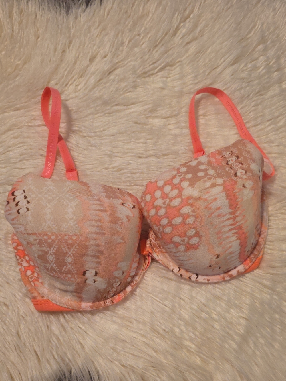 Victoria's Secret Coral & Cream Printed Push-Up Bra